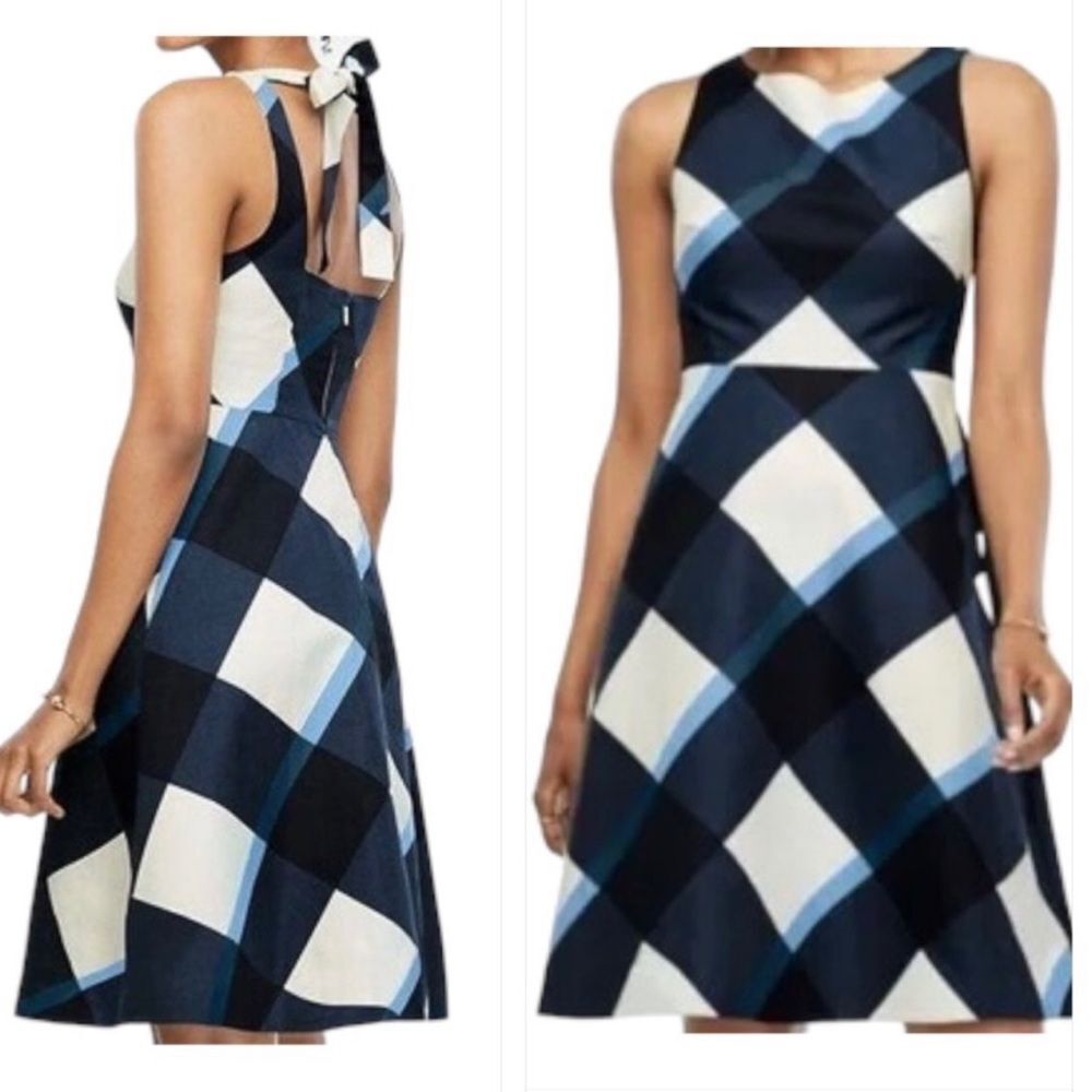 Ann Taylor Blue large gingham tie-back dress